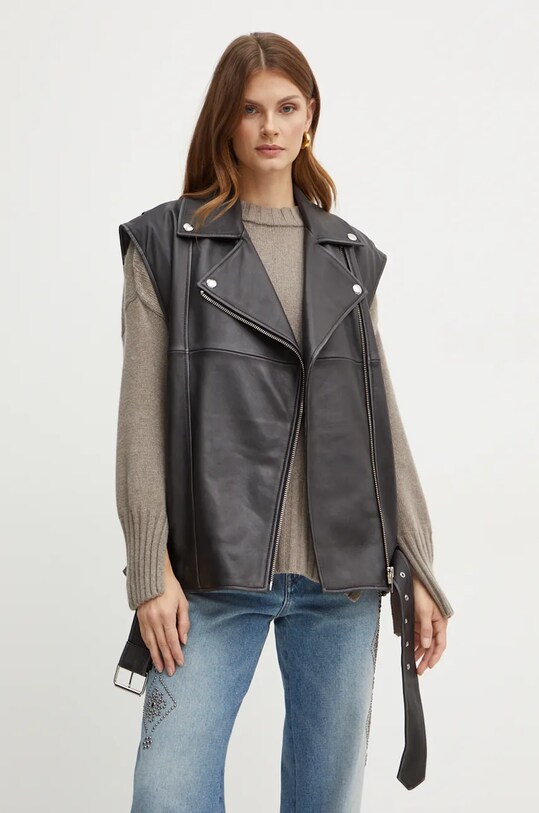 Weekend Max Mara vesta din piele cu captuseala negru 2425446012600