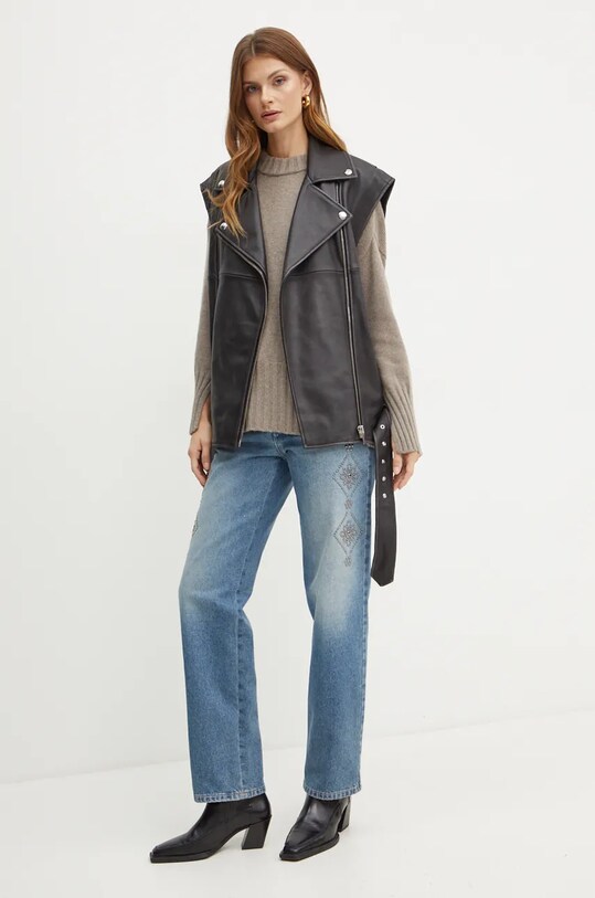 Weekend Max Mara vesta din piele 2425446012600 negru AW24