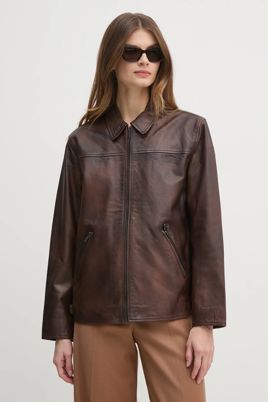 Шкіряна куртка Pepe Jeans BERNA з підкладкою коричневий PL402455