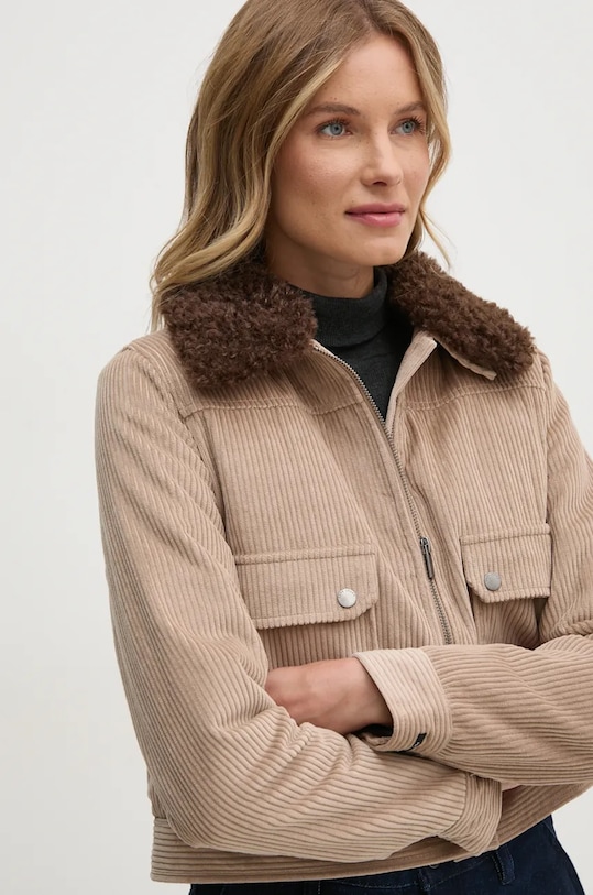 Pepe Jeans geaca din velur CANDANCE cu captuseala bej PL402464