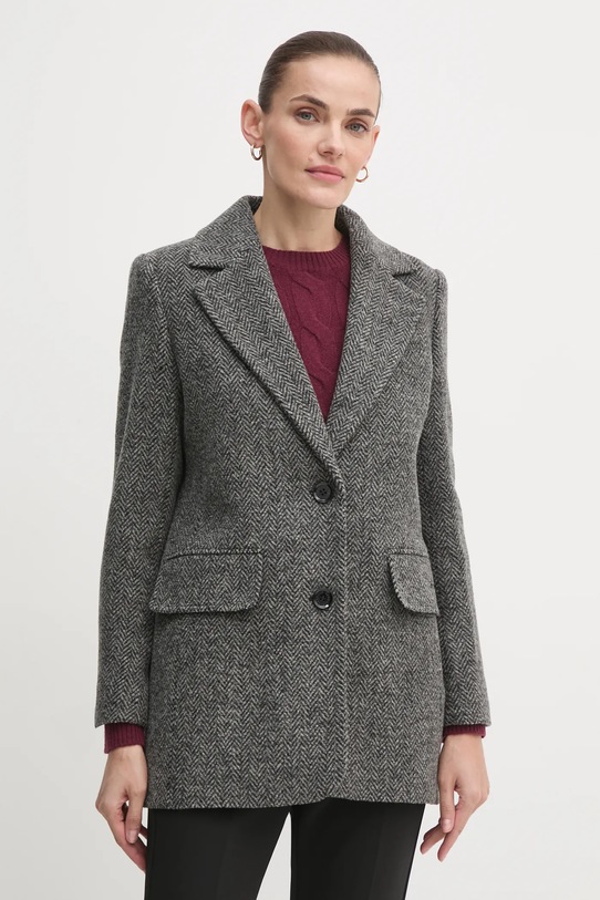 Vlnený kabát Barbour Paulette Mensy Jacket bez kapucne sivá LTA0122