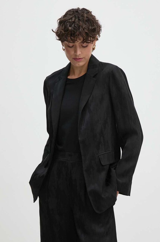 Sisley blazer din amestec de in cu captuseala negru 23MELW02A
