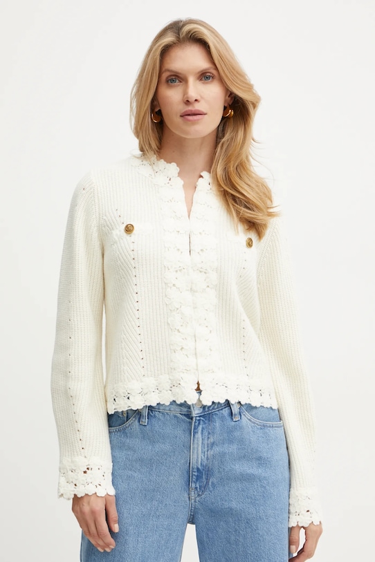 Ζακέτα από μίγμα μαλλιού Twinset με μείγμα μαλλιού μπεζ 242TT3420