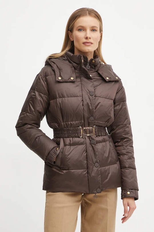 Pernata jakna Twinset s kapuljačom smeđa 242TT2381