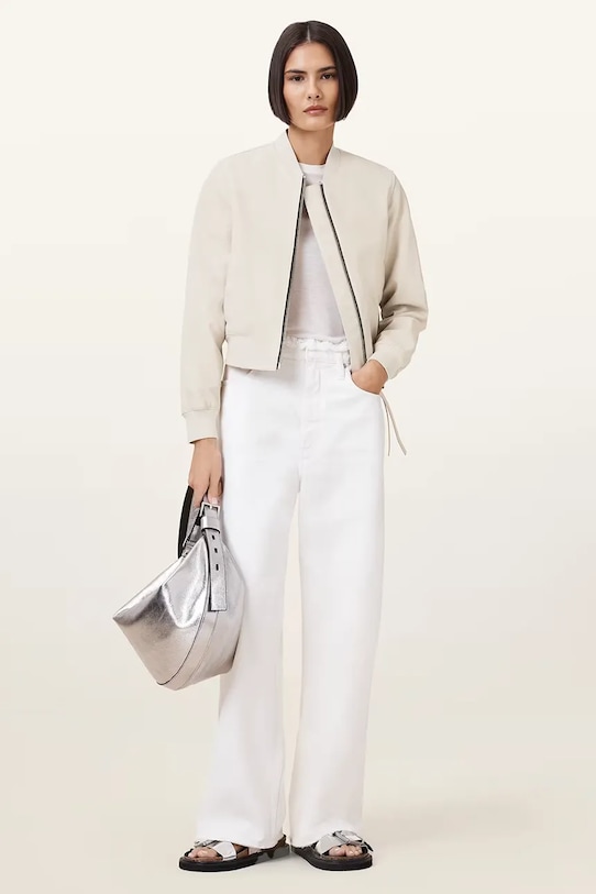 AllSaints geaca de piele ORTEN BOMBER JACKET W072LB bej