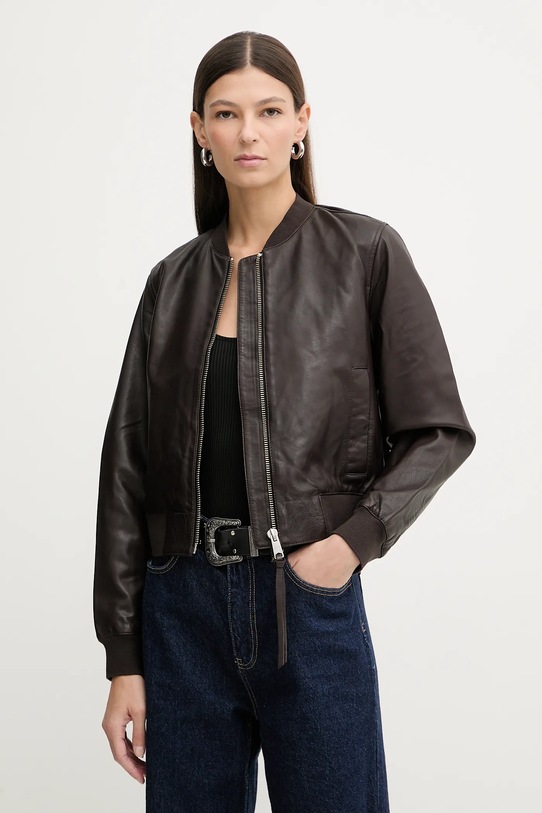 AllSaints kurtka skórzana ORTEN BOMBER JACKET brązowy W072LB