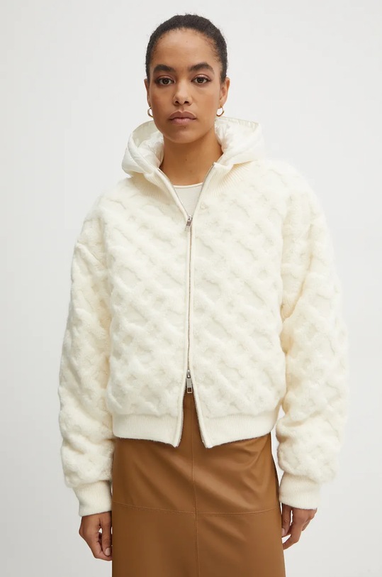 Vlněná bunda BOSS s kapucí béžová 50523742