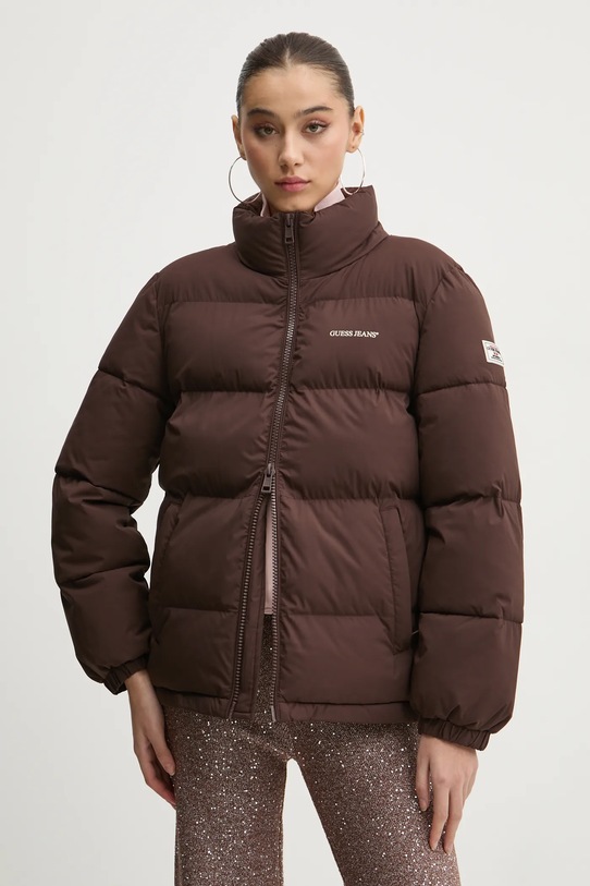 Jakna Guess Jeans s kapuljačom smeđa W4BL21.WGII2