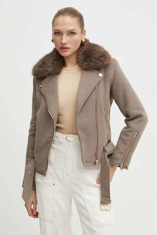 Jakna s dodatkom vune Guess NANCY Planet friendly bež W4BL30.WGJG2