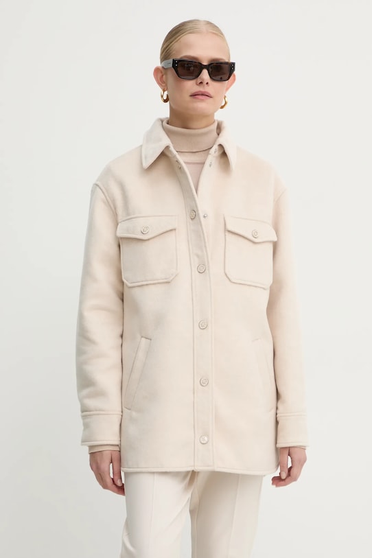 Košulja-jakna s primjesom vune Guess BEATRIZ bez tople podstave bež W4YL20.WFQT0