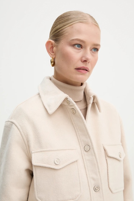 Košulja-jakna s primjesom vune Guess BEATRIZ bež W4YL20.WFQT0