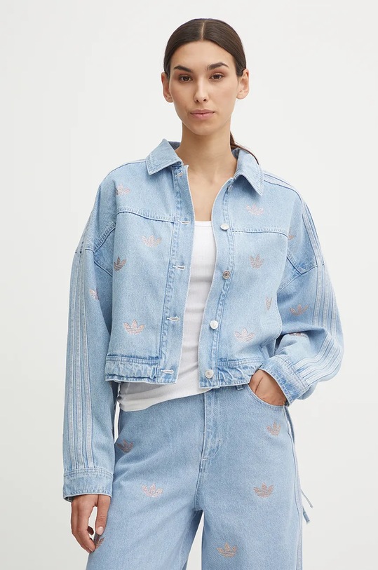 Τζιν μπουφάν adidas Originals Femme Galore Denim Rhinestone Jacket χωρίς κουκούλα μπλε JN3021
