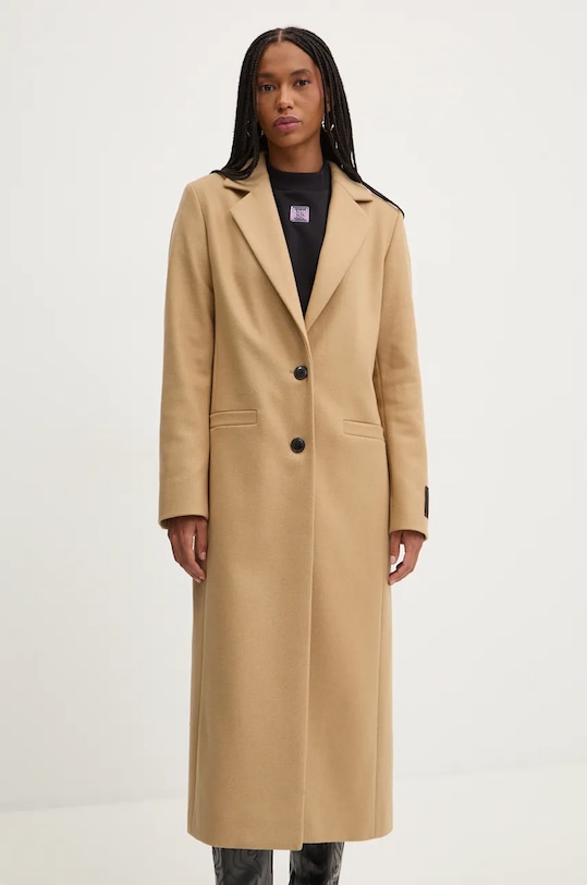 HUGO płaszcz wełniany bez kaptura beżowy 50526199