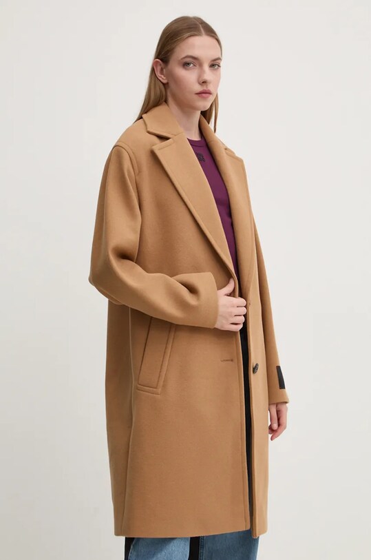Παλτό από μείγμα μαλλιού HUGO με μείγμα μαλλιού μπεζ 50534328
