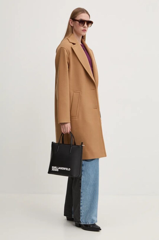 Палто с вълна HUGO 50534328 бежов AW24