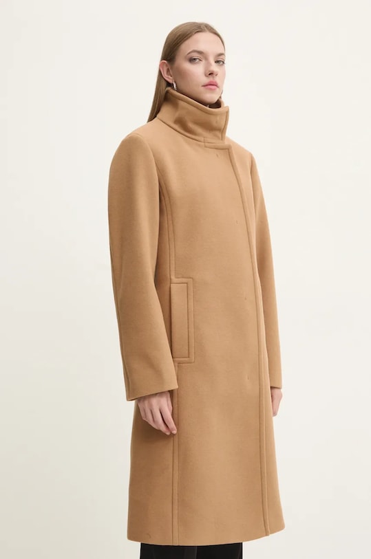 HUGO płaszcz z domieszką wełny bez kaptura brązowy 50534329