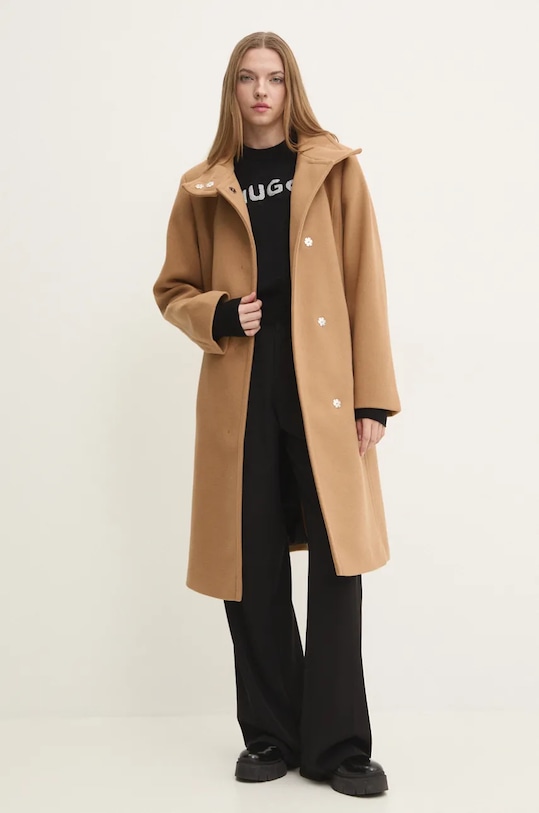 HUGO płaszcz z domieszką wełny 50534329 brązowy AW24