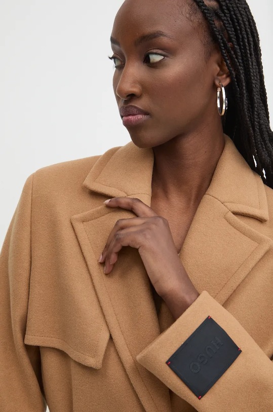 Kabát s prímesou vlny HUGO hnedá 50534348