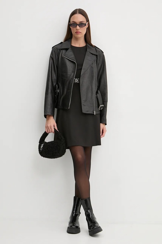 Usnjena biker jakna HUGO 50522746 črna AW24