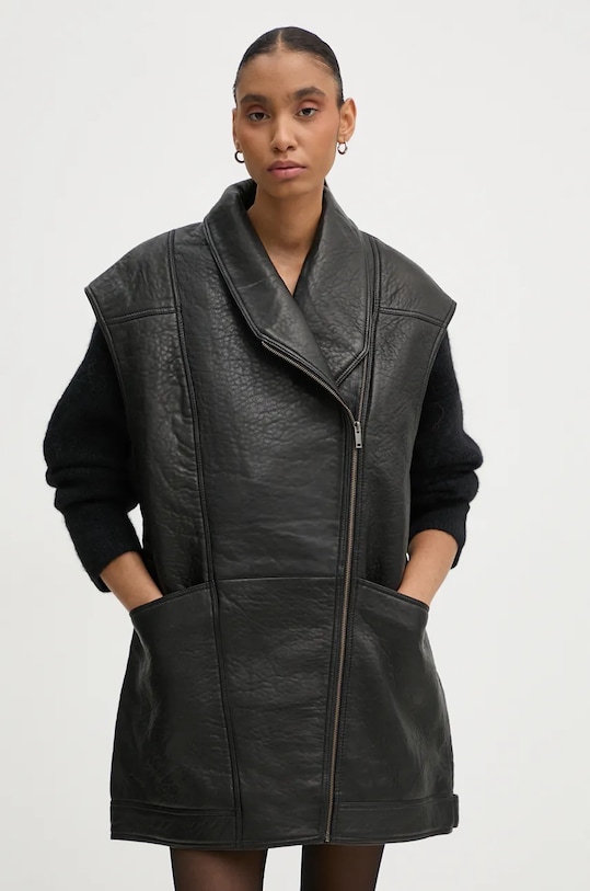 Кожен елек Gestuz гладка кожа черен 10909519