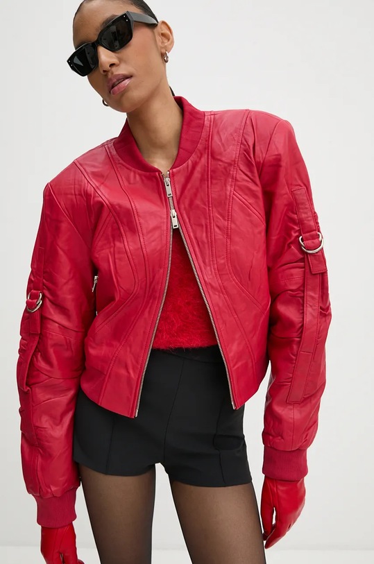 Gestuz geaca bomber de piele cu captuseala rosu 10909838