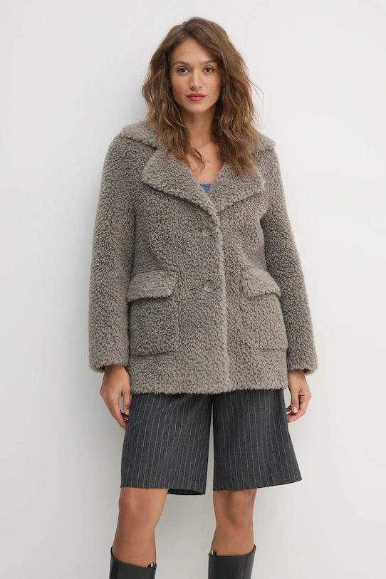 Sisley palton din lana necaptusit gri 24C7LN053