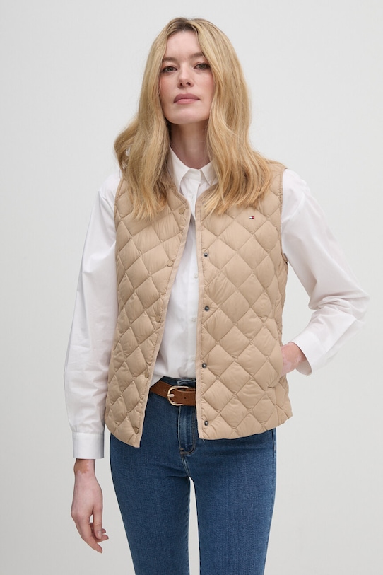 Tommy Hilfiger bezrękawnik puchowy bez kaptura beżowy WW0WW43214