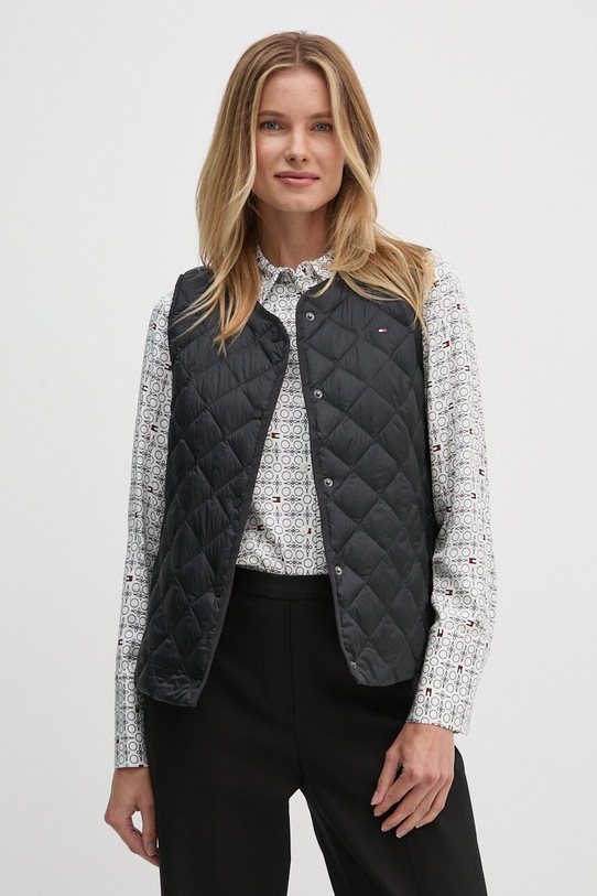 Tommy Hilfiger bezrękawnik puchowy bez kaptura czarny WW0WW43214