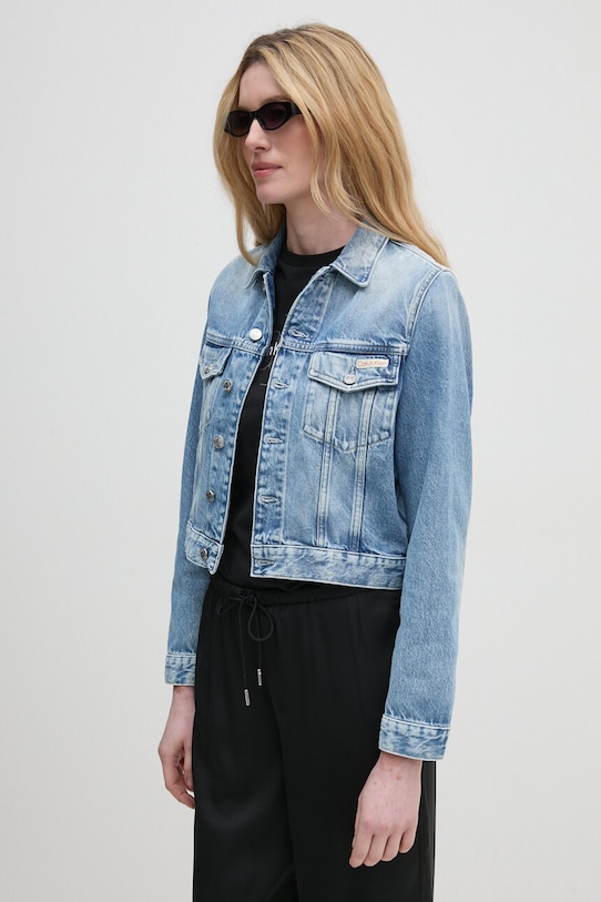 Calvin Klein Jeans kurtka jeansowa bez kaptura niebieski J20J224904