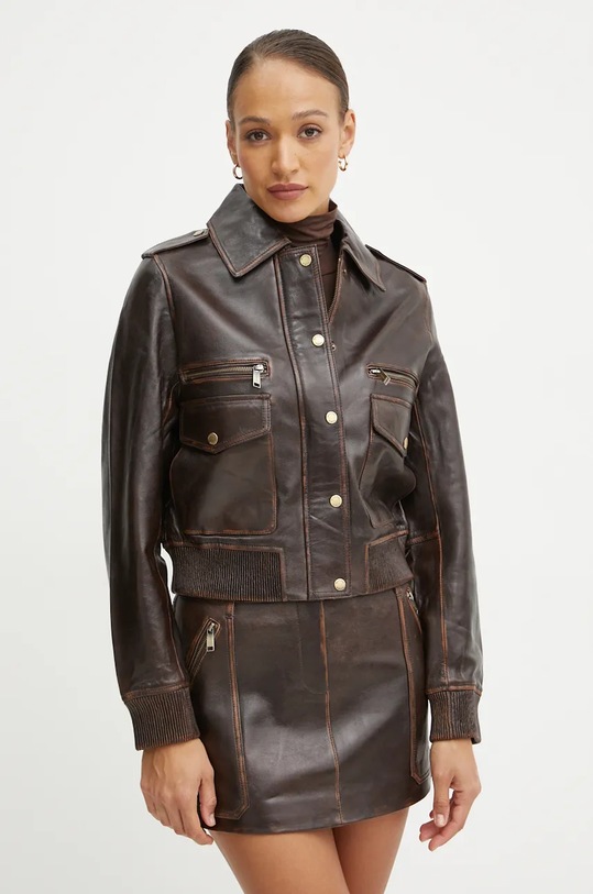 Kožená bunda MICHAEL Michael Kors hnědá MF420FMF24