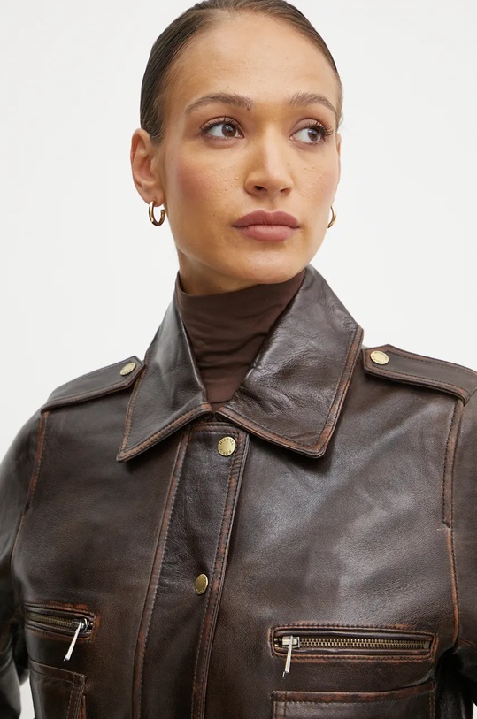 Kožená bunda MICHAEL Michael Kors MF420FMF24 hnědá