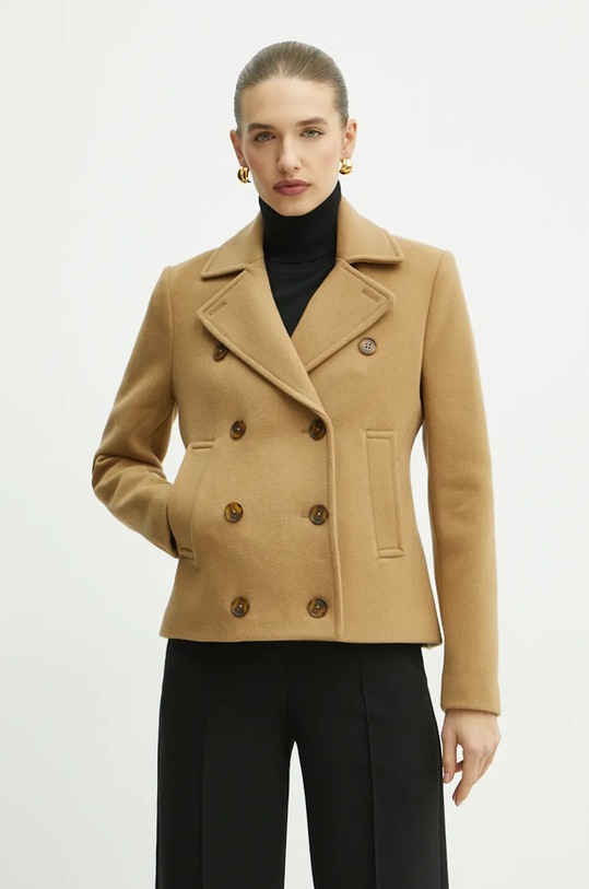 Vlněná bunda MICHAEL Michael Kors nezateplené hnědá MF420GJBQA