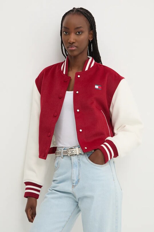 Bunda s prímesou vlny Tommy Jeans bez kapucne červená DW0DW19744