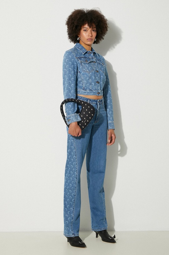 Marine Serre denim jacket Moon Laser Denim Cropped Jacket WJA041A blue AW24