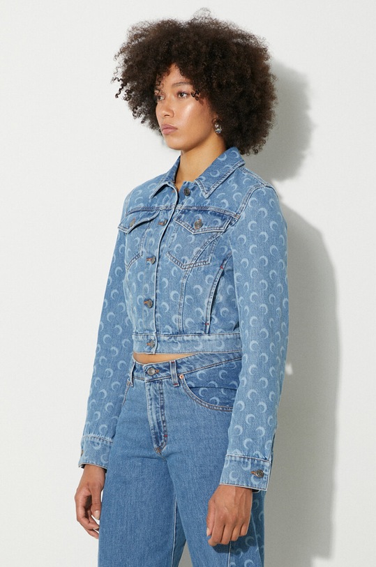 Marine Serre denim jacket Moon Laser Denim Cropped Jacket blue WJA041A