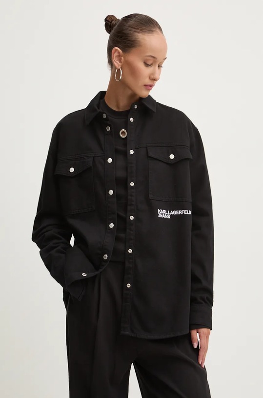 Bavlněná košilová bunda Karl Lagerfeld Jeans bez kapuce černá 246J1602
