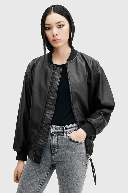 Кожено яке бомбър AllSaints BELLE бомбър черен W008LB