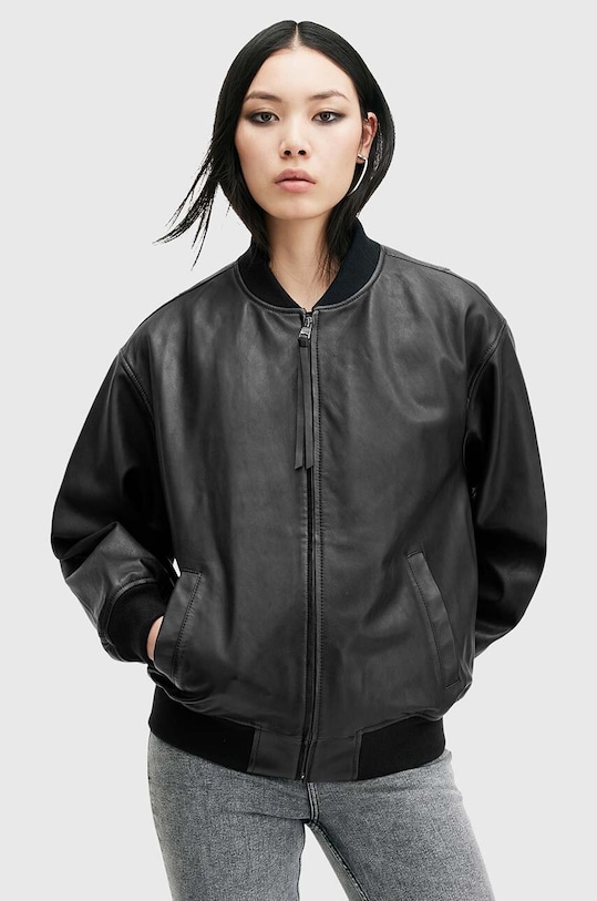 Кожено яке бомбър AllSaints BELLE черен W008LB