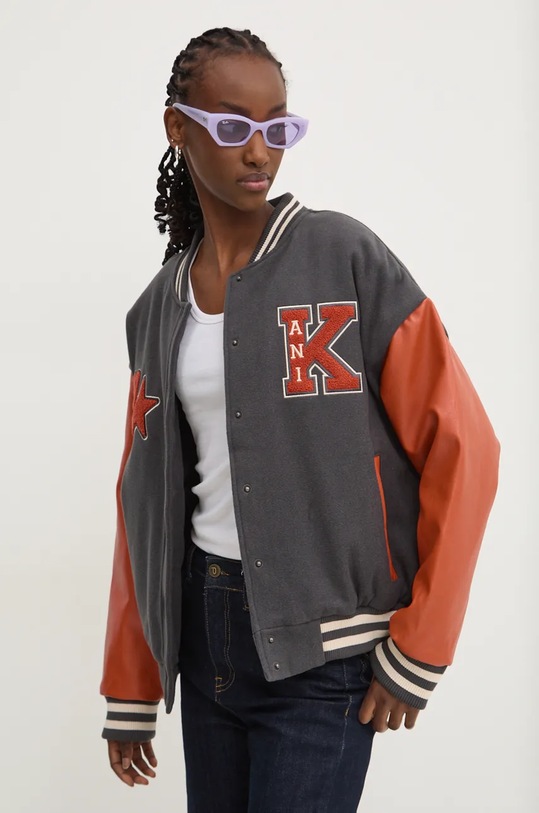 Bomber μπουφάν από μαλλί Karl Kani oversize γκρί 61750001