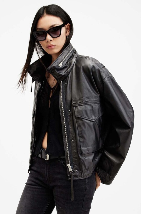 Kožená bunda AllSaints CLAY JACKET černá W035LB