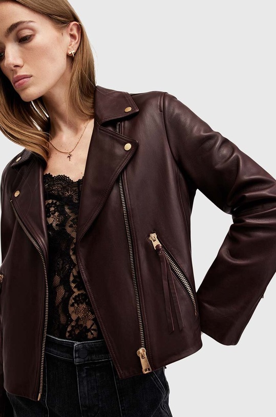Kožená bunda AllSaints DALBY BIKER W099LB burgundské AW24
