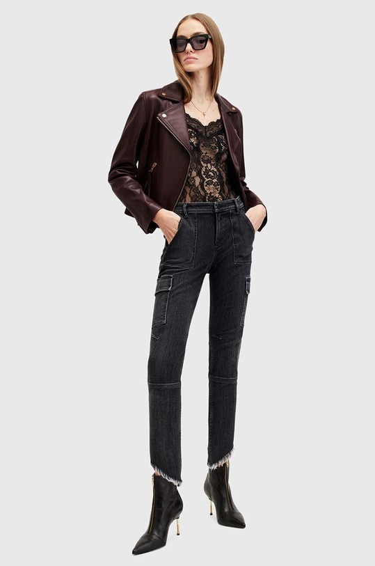 Kožená bunda AllSaints DALBY BIKER W099LB burgundské