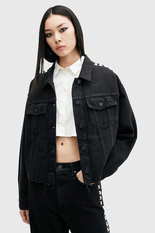 Džínová bunda AllSaints PIPER STUD SHACKET bez kapuce černá W112PB