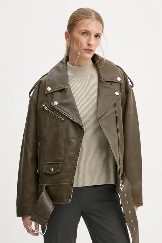 Kožený křivák Stand Studio Irene Jacket bez kapuce zelená 62273.7680