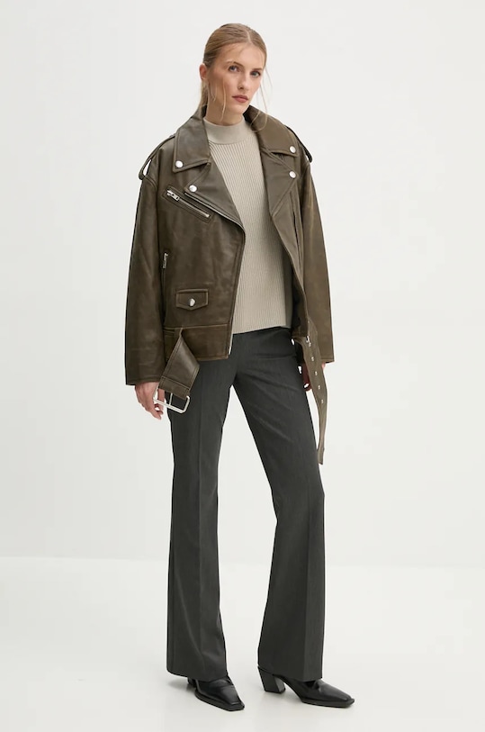 Kožený křivák Stand Studio Irene Jacket 62273.7680 zelená AW24