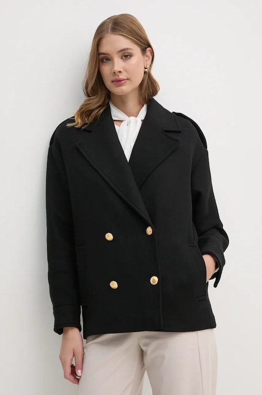 La Petite Française płaszcz wełniany PFBALNEAIRE bez kaptura czarny PFBALNEAIRE