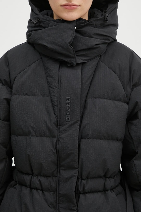 GANNI down jacket Tech Seersucker Oversized Puffer Jacket black F9496