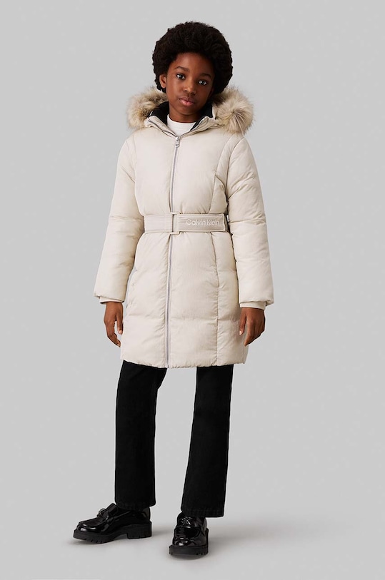 Dječja jakna Calvin Klein Jeans s kapuljačom bež IG0IG02686.9BYH.