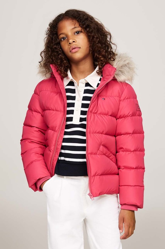 Dječja pernata jakna Tommy Hilfiger s kapuljačom roza KG0KG07399.9BYH.128.176