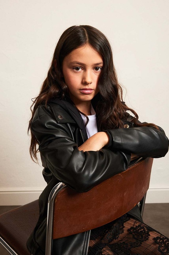 Παιδικά δερμάτινα μπουφάν Patrizia Pepe E014 μαύρο 7O0031